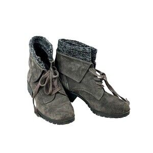 Lucky Brand Heylie Suede Lace Up Fold Over Ankle Boot Combat Boot Grey Size 7.5M